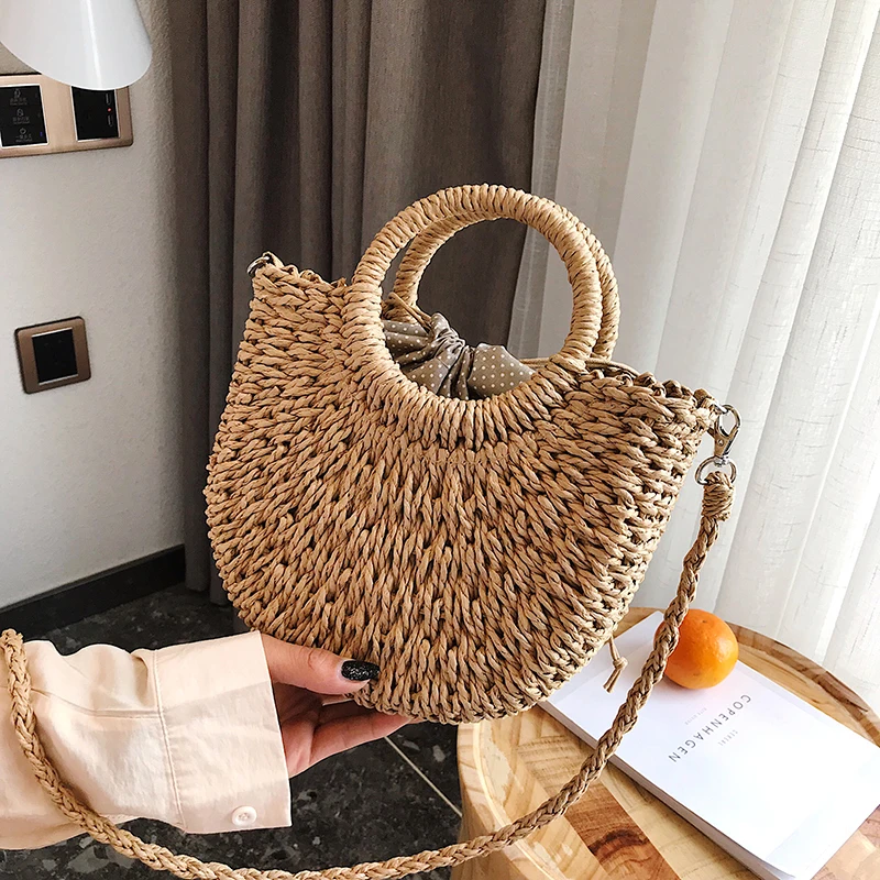 

[BXX] 2019 New Arrival Women's Straw Weaving Drawstring Handbag Vintage Single Shoulder Crossbosy Bag Women Fashion Tide 10A107