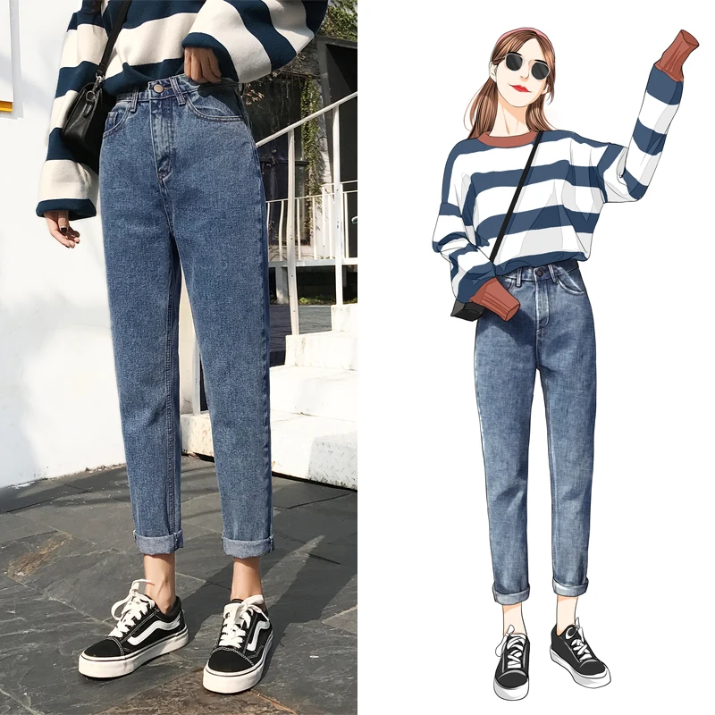 Высокое качество Женские джинсовые штаны тонкие толстые два дизайна Высокая талия весенние модные женские джинсы