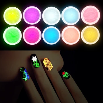 

10Pcs/set Nail Art Fluorescent Luminous Powder UV Gel Polish Glow Glitter 3D Nail Art Tip Decoration Nail Tools