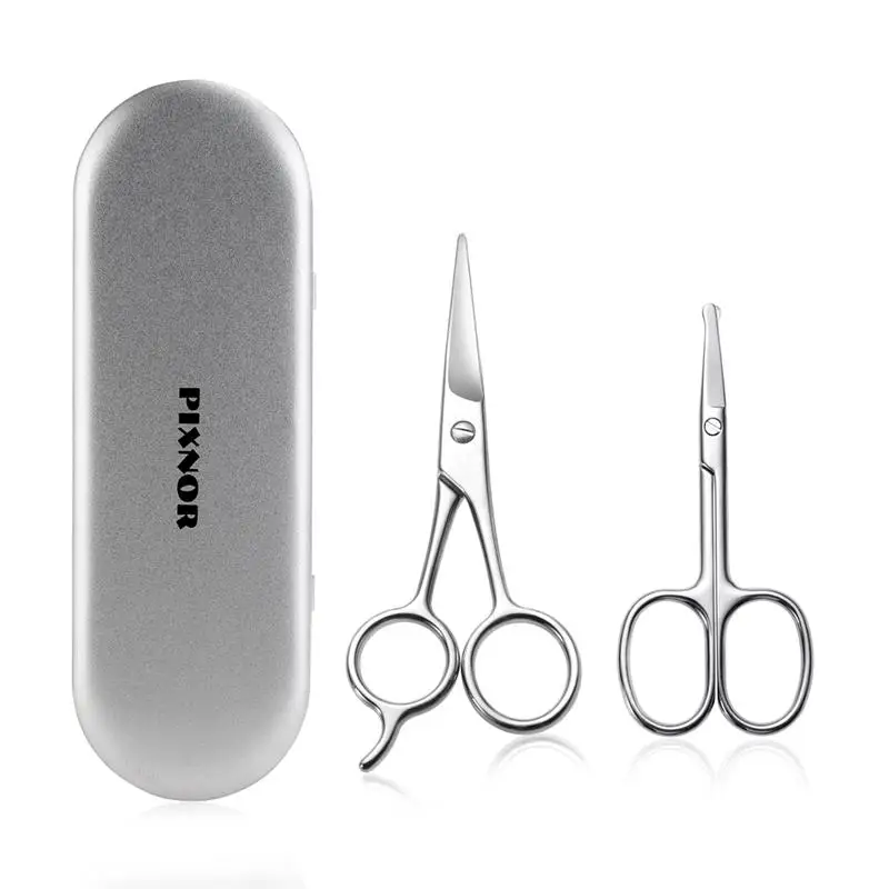 

2pcs Scissors Rustproof Durable Stainless Steel Safe Moustaches Trimmer Eyebrows Scissors Beard Shaping Tool Nose Hair Scissors