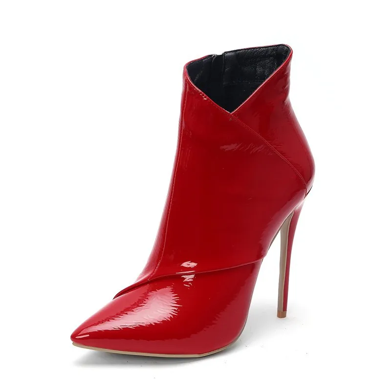 

Moraima snc Winter new pointed high-heeled side zipper women's boots solid color patent leather large size women's shoes