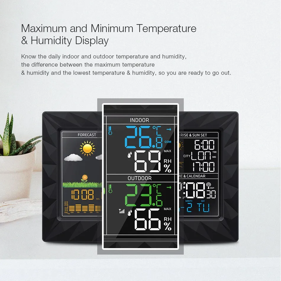 Kaufen DIGOO DG TH8988 LCD Farbe Wetter Station + Outdoor Remote Sensor Thermometer Feuchtigkeit Snooze Uhr Sunrise Sunset Kalender