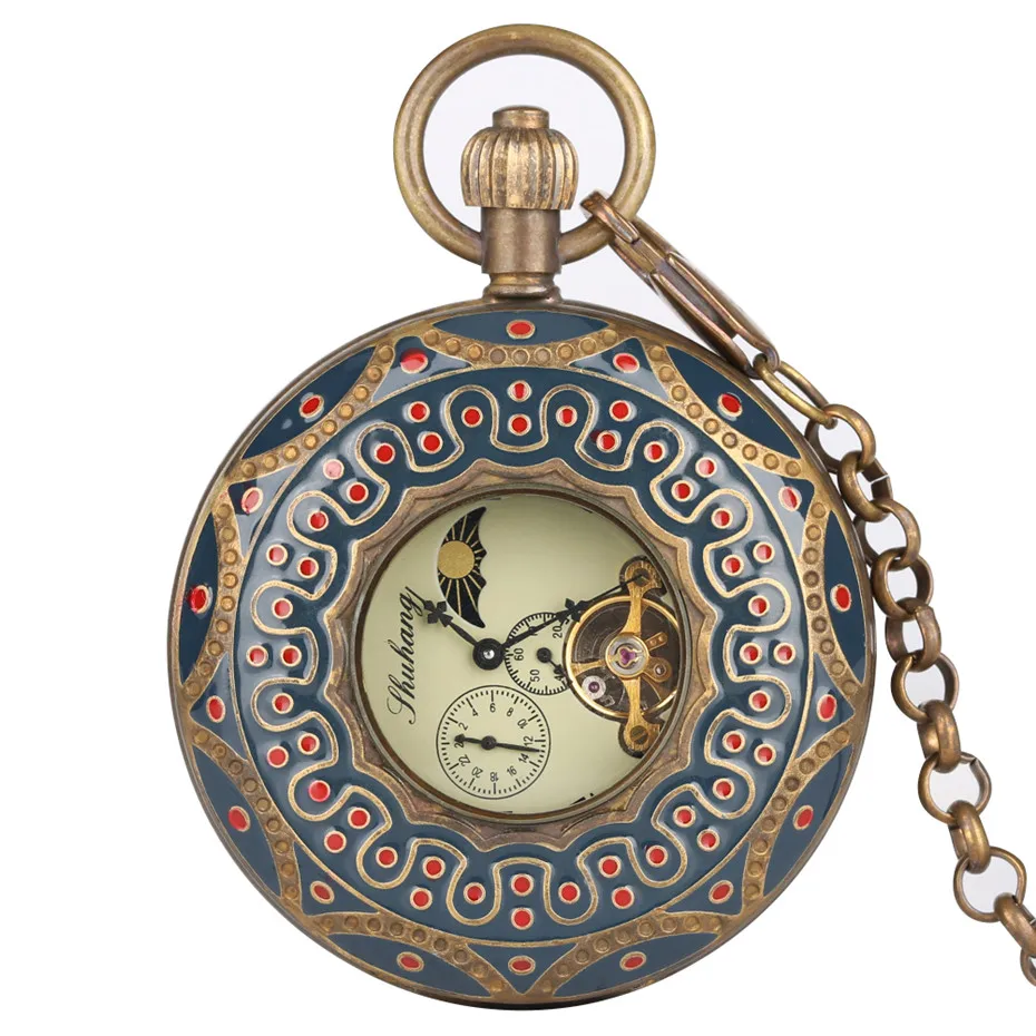 

Vintage Luxury Mechanical Pocket Watch Double Hunters Automatic Hand Winding Pure Copper Pendant Clock Antique Clock Gifts Men