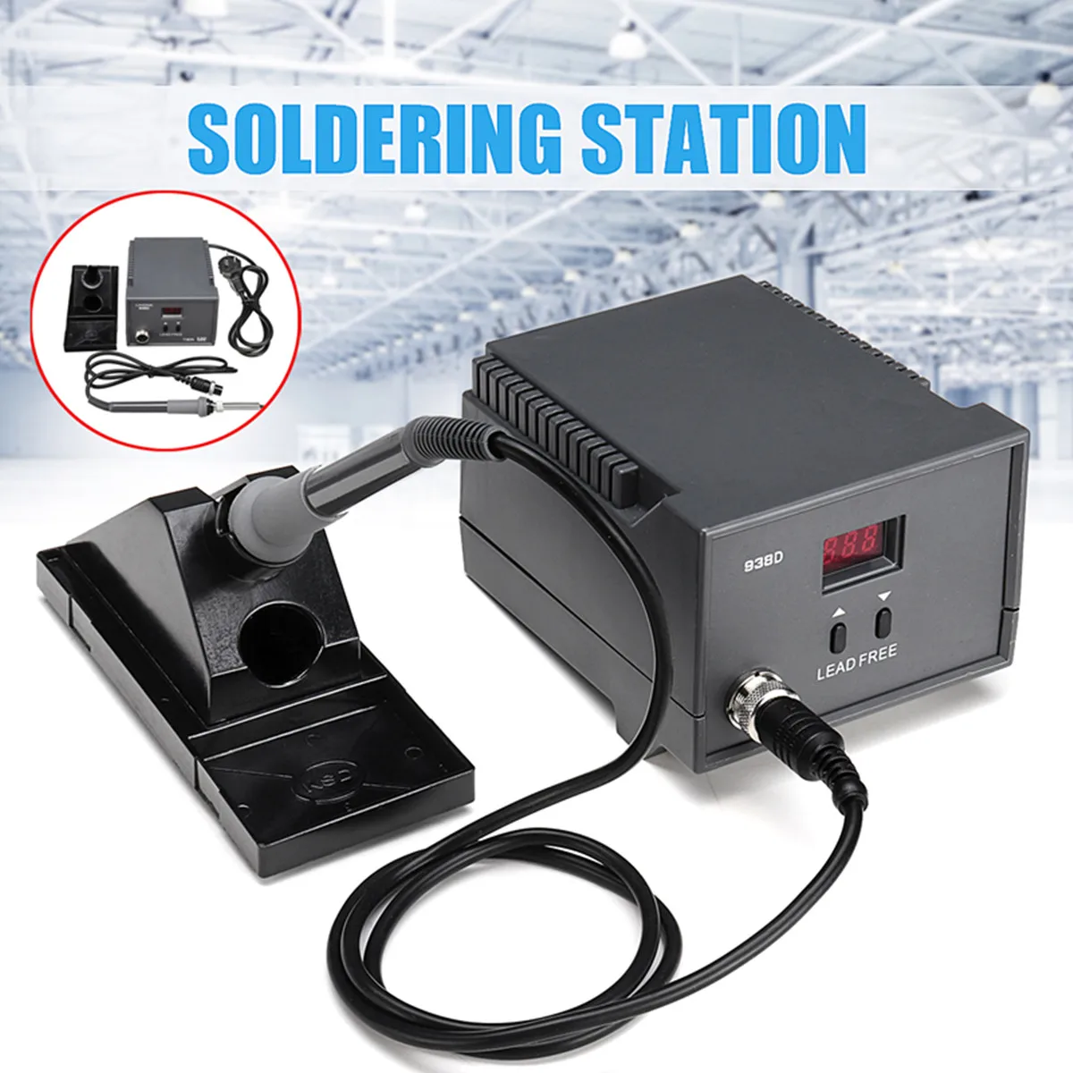 

938D Digital LED Display Soldering Station Anti-static AC220V 60W with Solder Iron Pen Holder Rework Station Repair Welding Tool