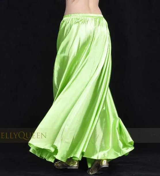 Female Belly Dance Skirt Spanish Flamenco Stage Team Wear Lace shining Satin Solid color Smooth Skirt dance among the lace