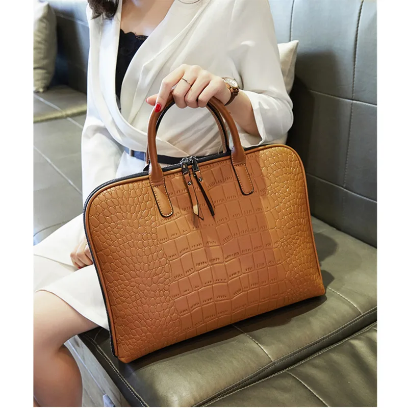 2021 Business Women’s Briefcase Leather Handbag Women Totes 15.6 14 Inch Laptop Bag Shoulder