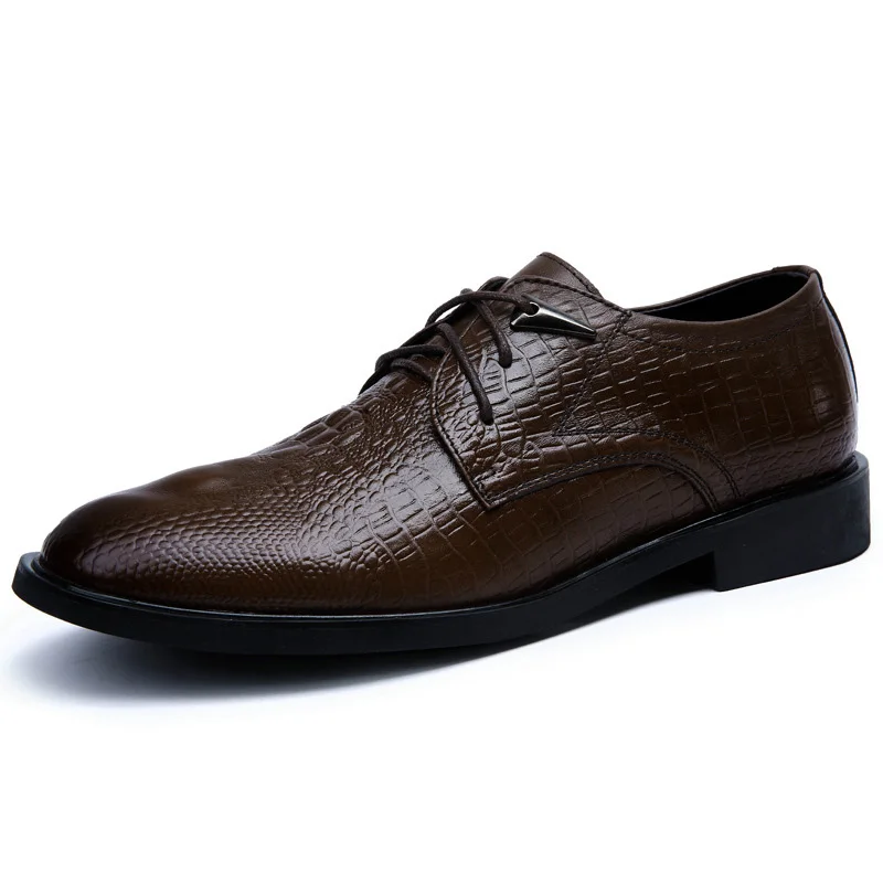 

Genuine cowhide leather oxford shoes dress shoes brown black men shoes formal crocodile grain leather men lace up flat shoes
