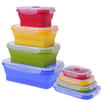 

Adeeing 4Pcs/Set Folding Silicone Lunch Preservation Box for Oudoor Traveling