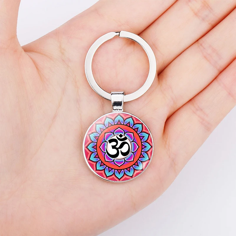 Брелок для ключей Om Yoga с символом Будды двойное лицо из нержавеющей стали