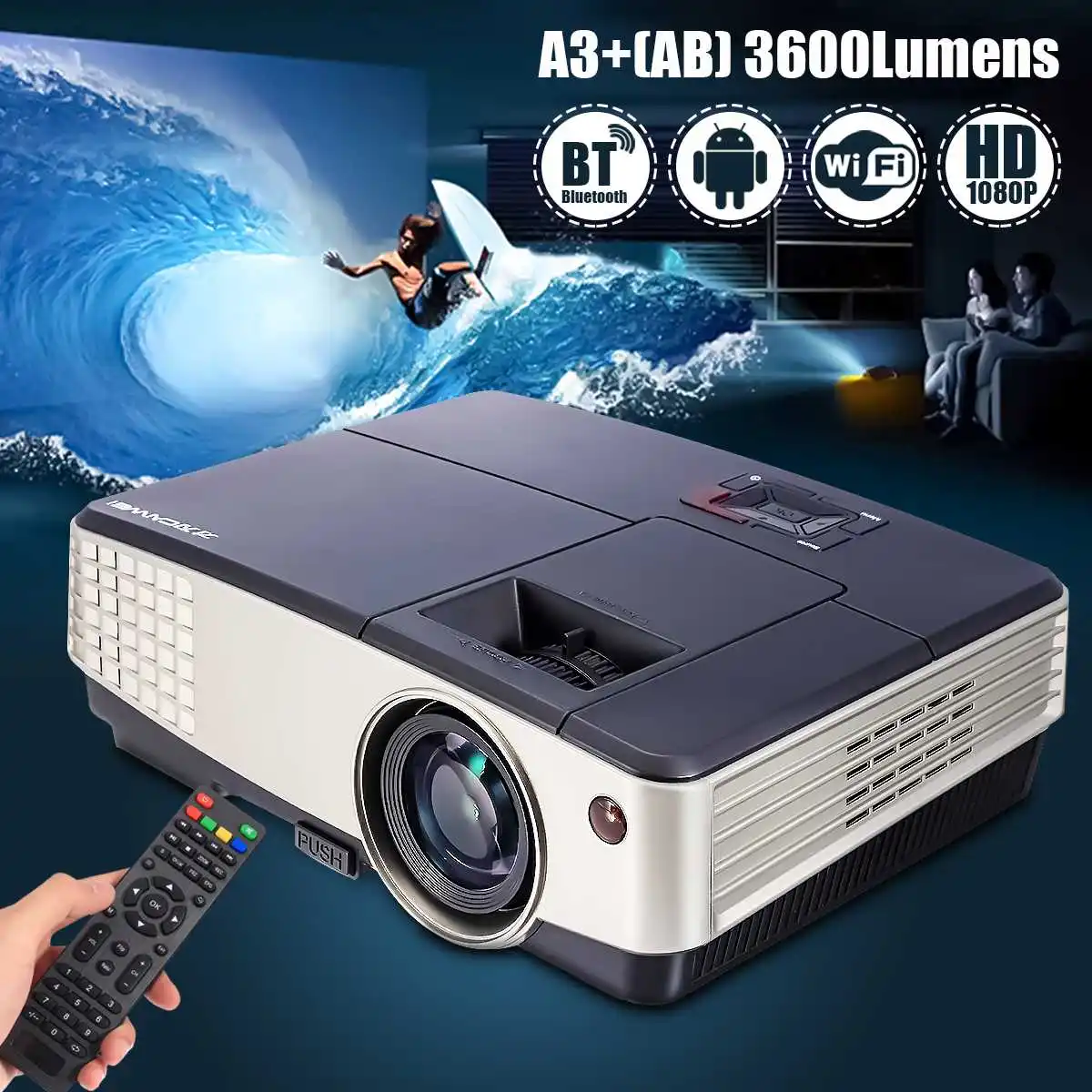 3600 Lumens A3+AB Projector 1080P Full HD LCD Wifi Home Theater Cinema 72W LED Android 4.4 Bluetooth Multimedia Beamer 3600 Lumens A3+AB Projector 1080P Full HD LCD Wifi Home Theater Cinema 72W LED Android 4.4 Bluetooth Multimedia Beamer