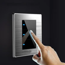 Interrupteur mural 1/2/3 boutons, 1/2 voies, type prise 86, pour maison, avec led brossé, en acier inoxydable, pour luminaire miroir