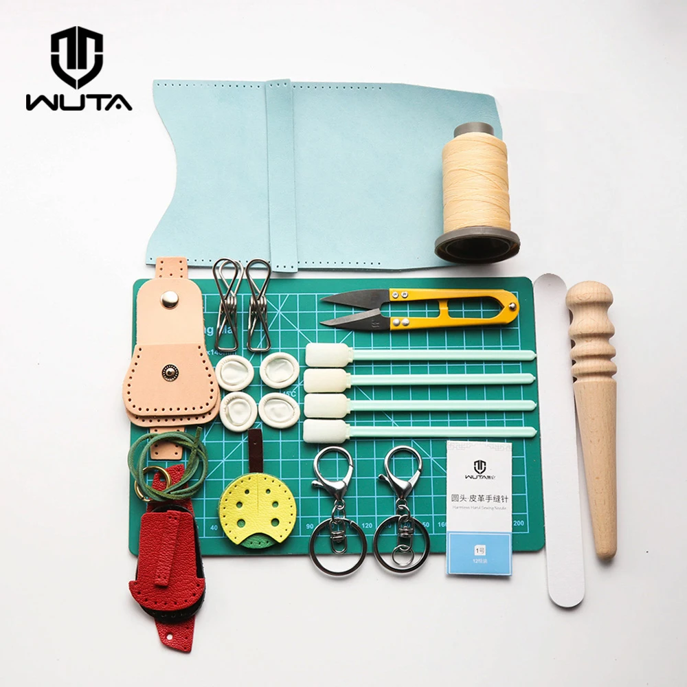 

WUTA Leather Craft Tools Set Leathercraft Sewing Set With 4 Set Genuine Leather Kits DIY Hand Sewing Stitching Work Set DIY Gift
