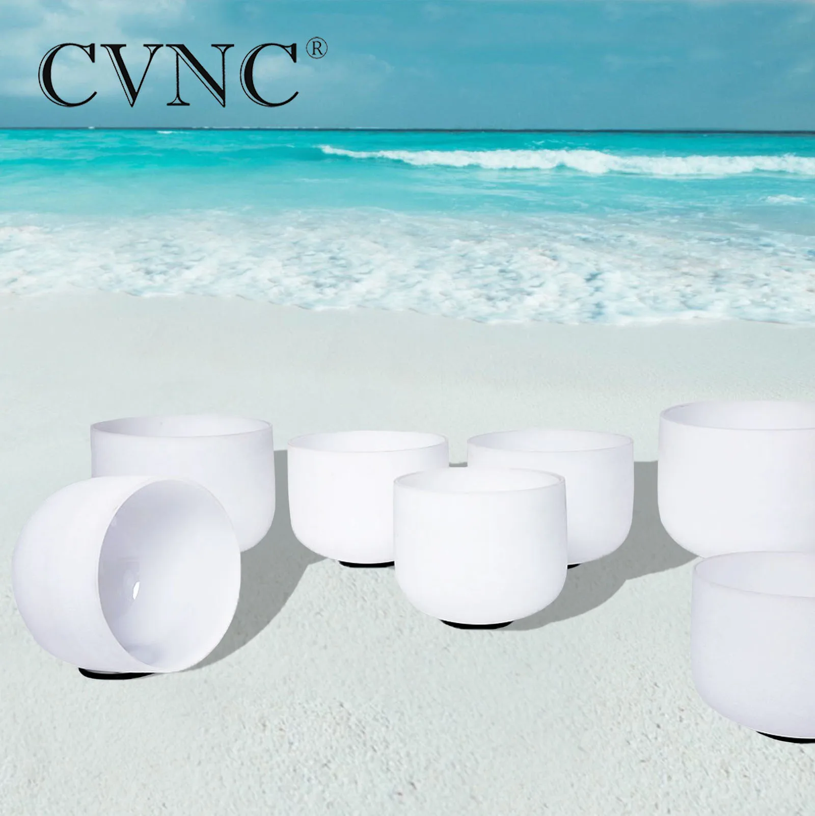 

CVNC 432Hz or 440Hz 7" - 14" Chakra tuned CDEFGAB set of 7pcs Frosted Quartz Crystal Singing Bowls with mallets