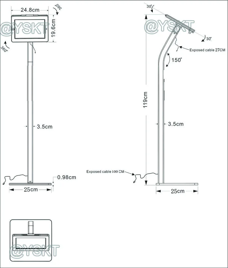Для 10,2 iPad напольная Защитная подставка держатель с зарядным кабелем дисплей замок киоск поддержка Скоба для mini/air/9,7/10,5/11/12,9