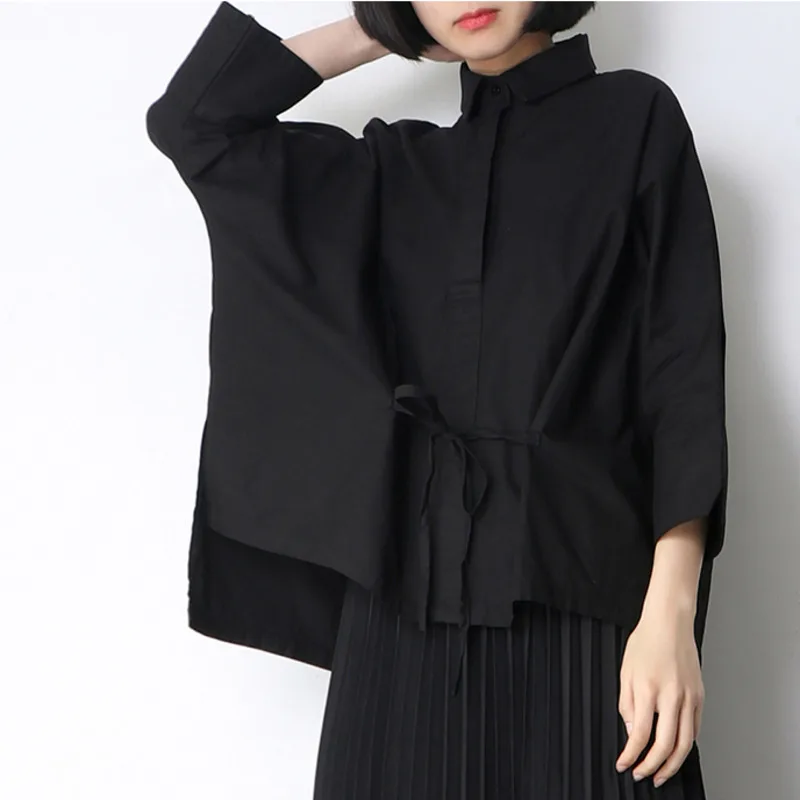 

DEAT 2019 Fashion New Solid Turn-down Collar Women Shirt Trendy Party Casual Bandage Hot Sale Clothes Blouse BF102