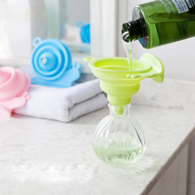 

Protable Mini Silicone Foldable Funnels Collapsible Style FunnelHopper Kitchen Cooking Tools Accessories Snail Funnel Food Grade