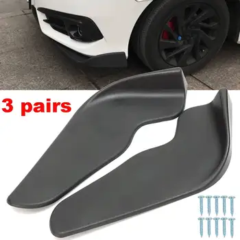 

3 Pairs Black ABS Fit Front Bumper Lip Splitter Fin Air Knife Auto Body Kit Car Spoiler Accessory