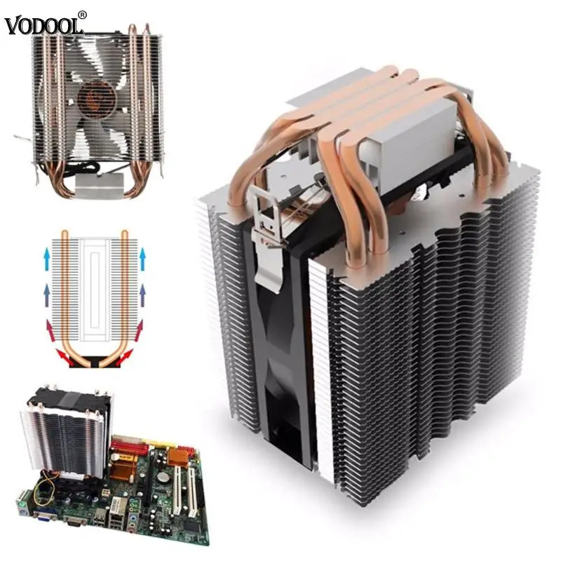 Comprar Radiador de tubo de calor LED azul cojinete hidráulico CPU ventilador enfriador disipador de calor para Intel LGA1150 1151 1155 775 1156 AMD ventilador de refrigeración
