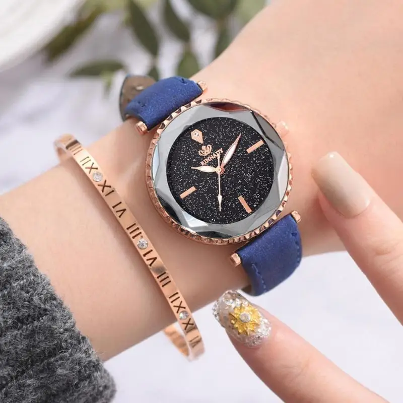 

Ladies Fashion PU Leather Strap Quartz Watches Starry Sky Round Dial Watch