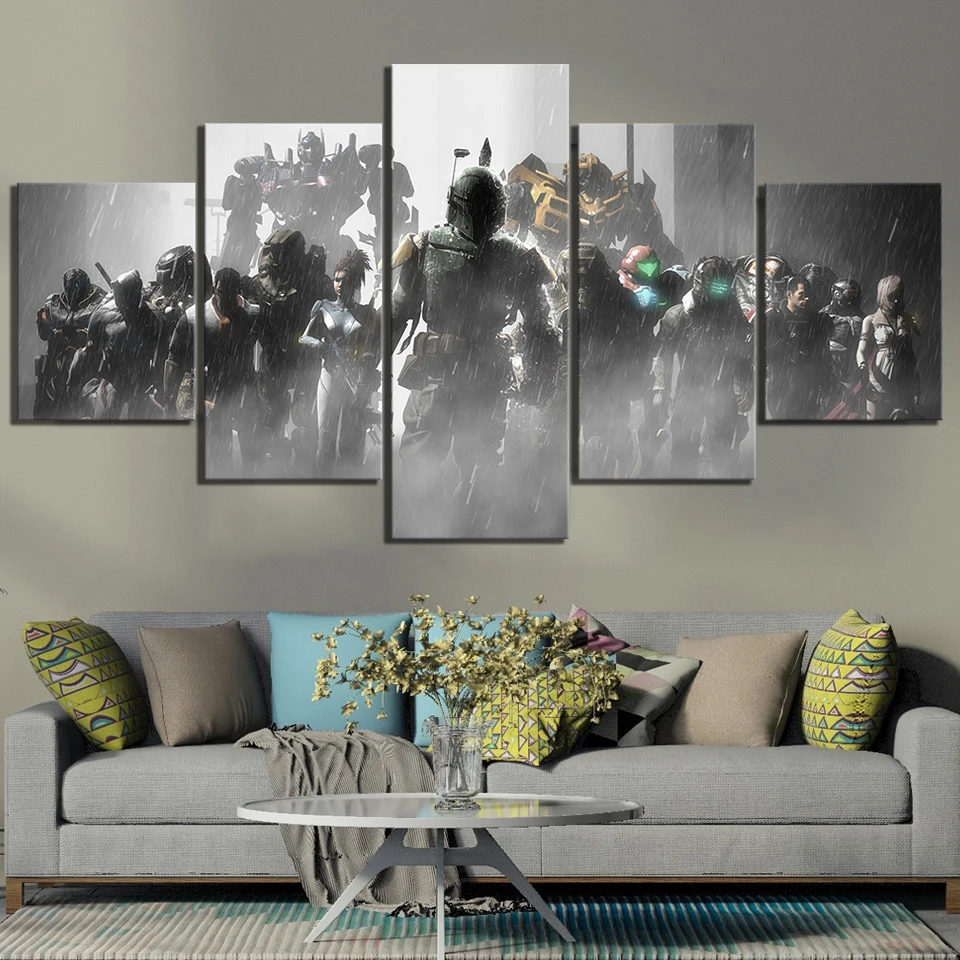 

5 Piece Predator Movie Poster Dead Space Commander Shepard Games Collection Pictures Canvas Paintings for Home Decor Wall Art