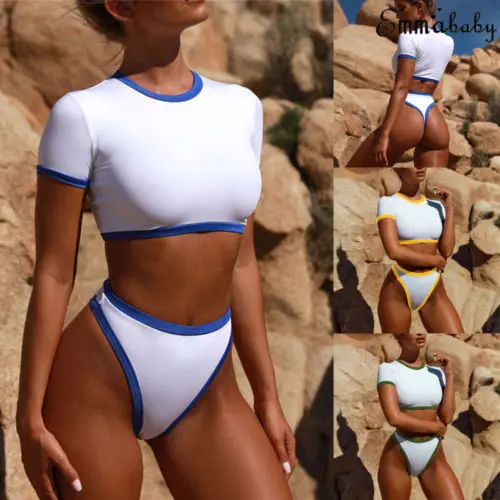 

New Women's Beachwear Casual Push-up Short Sleeve Swimwear Padded Bikini Tops