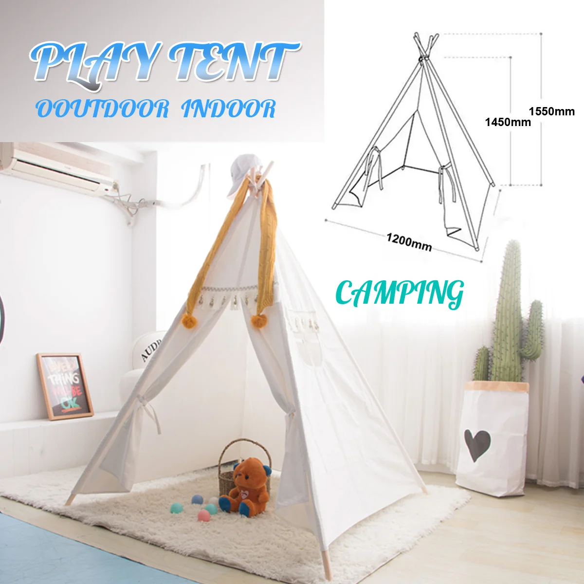 

Pet Tent Game House Cotton Indoor Toy House Foldable 4 Poles Kids Tent Baby's Private Domain Cotton material 120x120x145cm