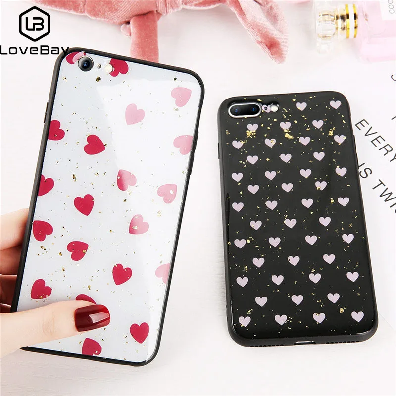 Lovebay Epoxy Glitter 3D Love Mobile Phone Case For IPhone X 6 6S 7 8 Hard Shell Plus XS MAX XR TPU Heart PC |