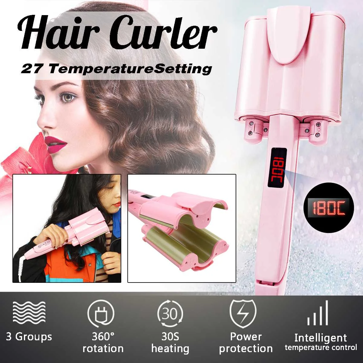 

26mm/32mm 3 Barrel Digital Ceramic Triple Pipe Hair Curlers Hair Wave Waver Curling Irons Curler Wand Quick Heat Hair Style Tool