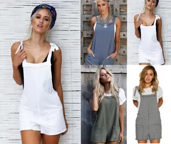 

Women Overalls Shorts Pockets Casual Loose Short Trousers Paysuits Tops