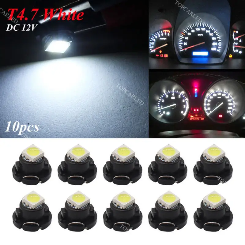 

10pcs T4 T4.7 LED 5050 1 SMD Bulb White Lamp Car Auto Neo Wedge Instrument Panel Gauge Lights 12V Vehicle Indicator Lamp