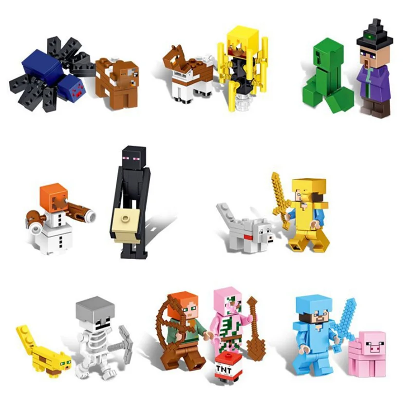 

16pcs Legoing Mincraft Action Figures Building Blocks My World Zombie Steve Toys For Children Minecraft Legoings Block