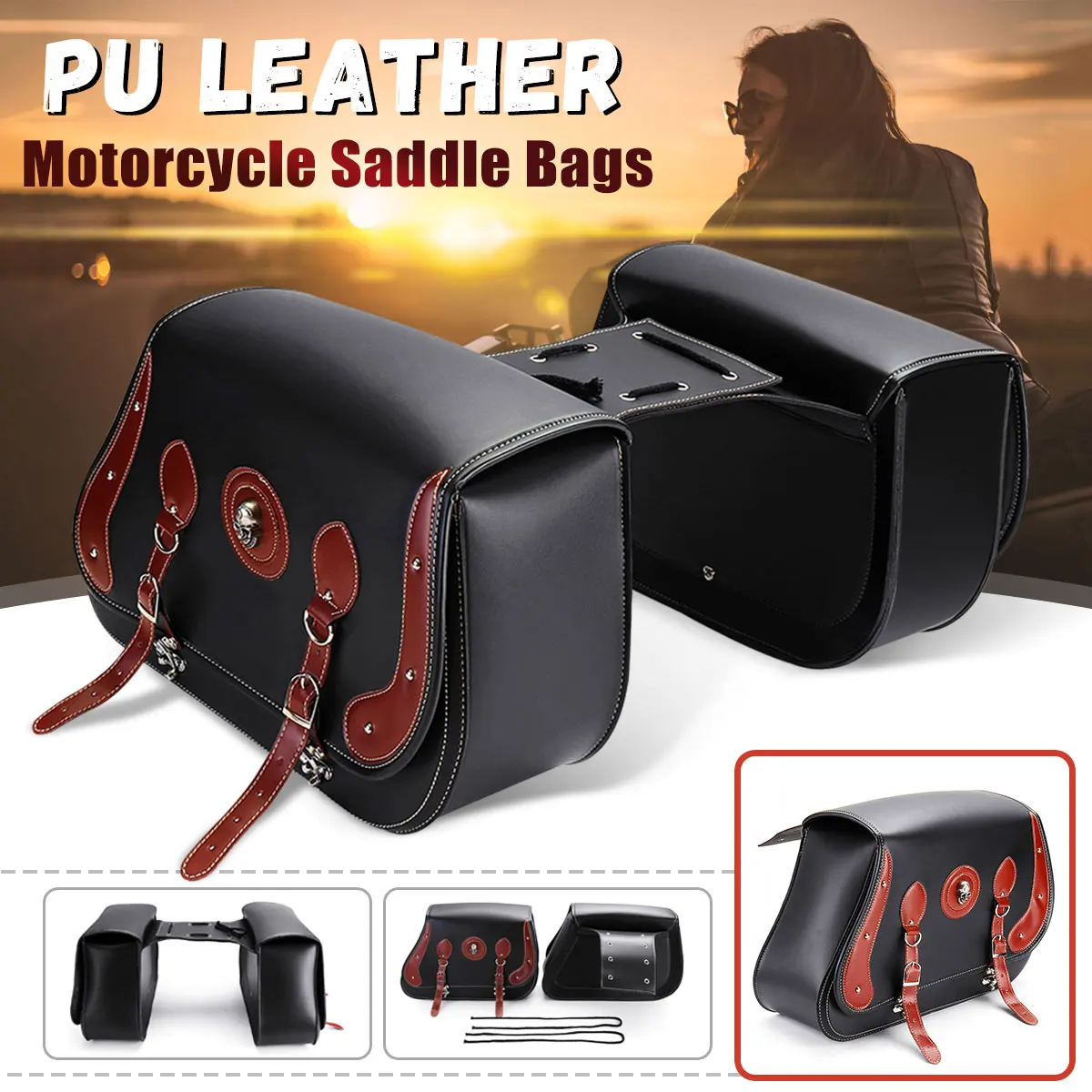 

Pair PU Leather Motorcycle Tool Bag Storage Luggage Saddle Bags Universal Motorbike Saddlebags 44cm*16cm*28cm