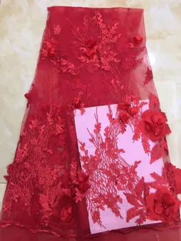 

Latest African red Flowers Lace Fabric 2019 High Quality French Lace Fabric With Beads Chiffon Lace For Evening Dress