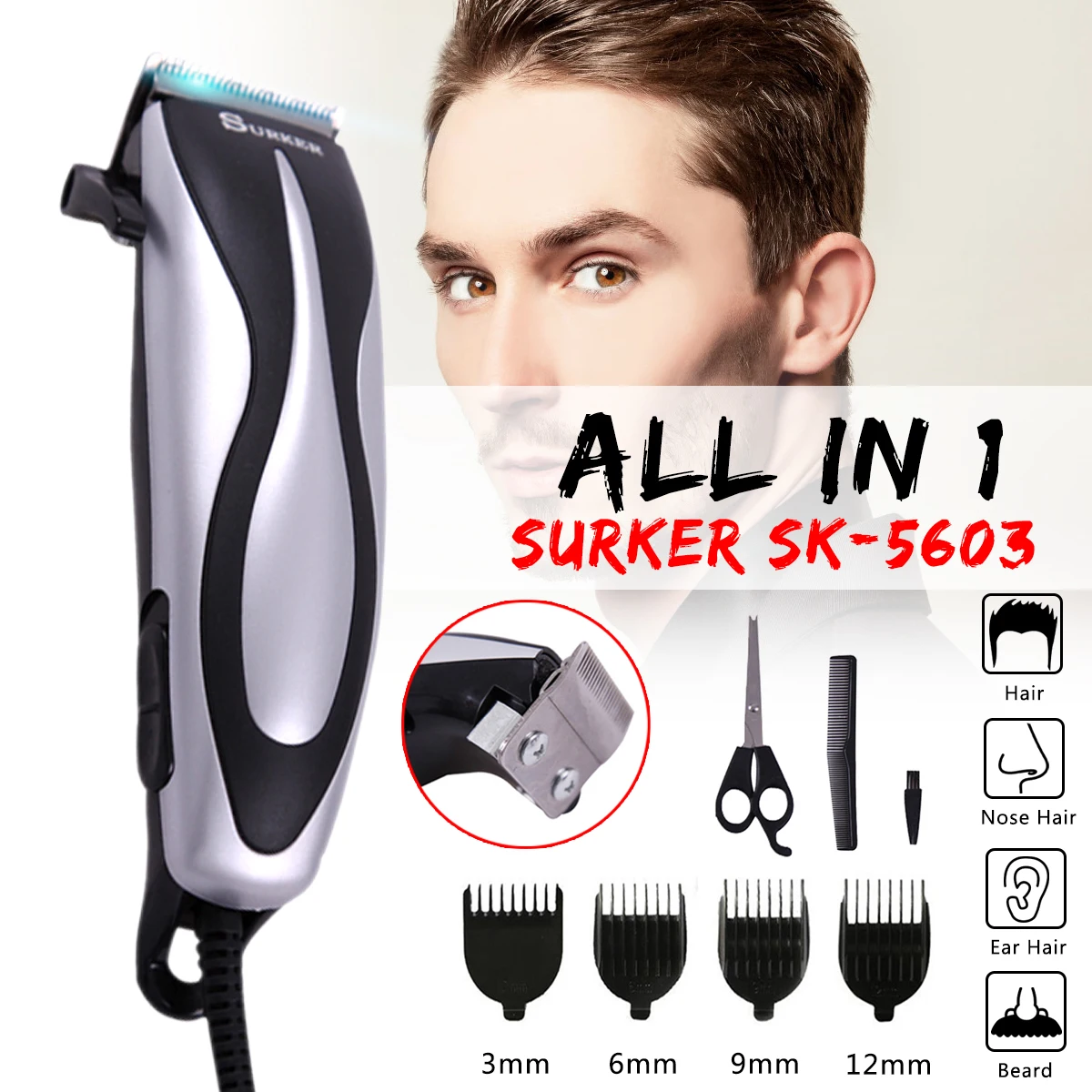 

SURKER Electric Wire Hair Trimmer Super High-speed Motor Professional Family Barber Machine Hair Clipper with Haircut Comb