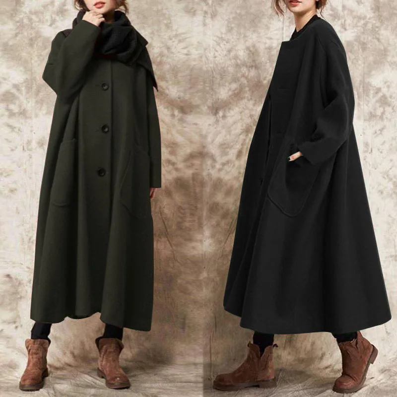 

ZANZEA Elegant Women Winter Jackets Oversized Female Casual Single Button Long Coat 2019 Autumn Long Sleeve Cardigans Outwears