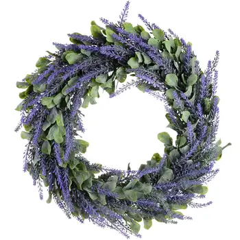 

Artificial Wreath, Door Wreath 17 Inch Lavender Spring Wreath Round Wreath for The Front Door, Home Decor