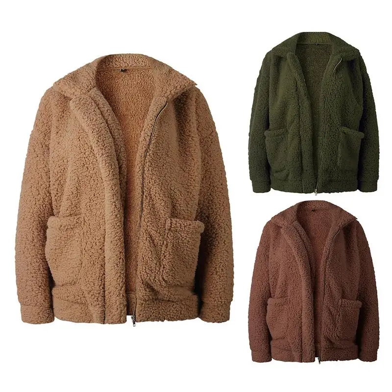 

Ladies Plush Fashion Polyester Fiber Tops Women's Leisure Wear Warm Comfortable Green Brown Khaki Coat Tops European America New