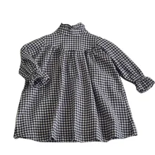 Детская Корейская импортная одежда коллекция года, весенне-осеннее повседневное клетчатое платье принцессы из хлопка и льна для девочек свободное цельнокроеное платье для маленьких детей, X308