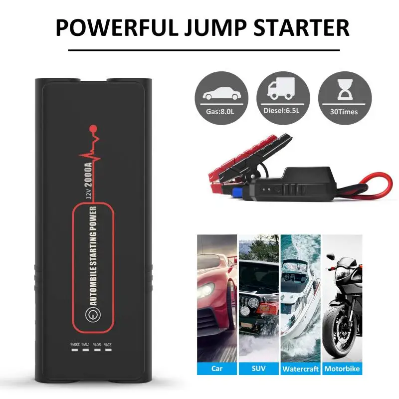 

12V USB 2000A Multi-Function Starting Device Booster Car Jump Starter Power Bank Rechargable Battery for 12V Car Boat