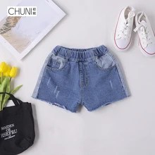 CHUNI/шорты для девочек; Модная Детская короткая джинсовая летняя одежда для девочек; однотонные короткие джинсы; повседневная детская одежда для девочек