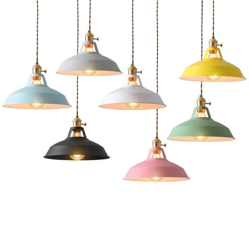 

Nordic Led Pendant Light Modern Lampshade Metal Iron Suspension Luminaire Hanging Lamp Colorful Vintage Rustic Cafe Bar Dining