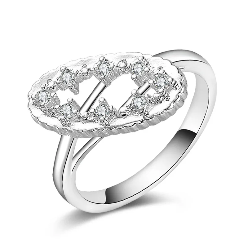 Wholesale Personality Fashion OL Woman Girl Party Wedding Gift Hollow Oval AAA Zircon 925 Anillos Silver Ring | Украшения и