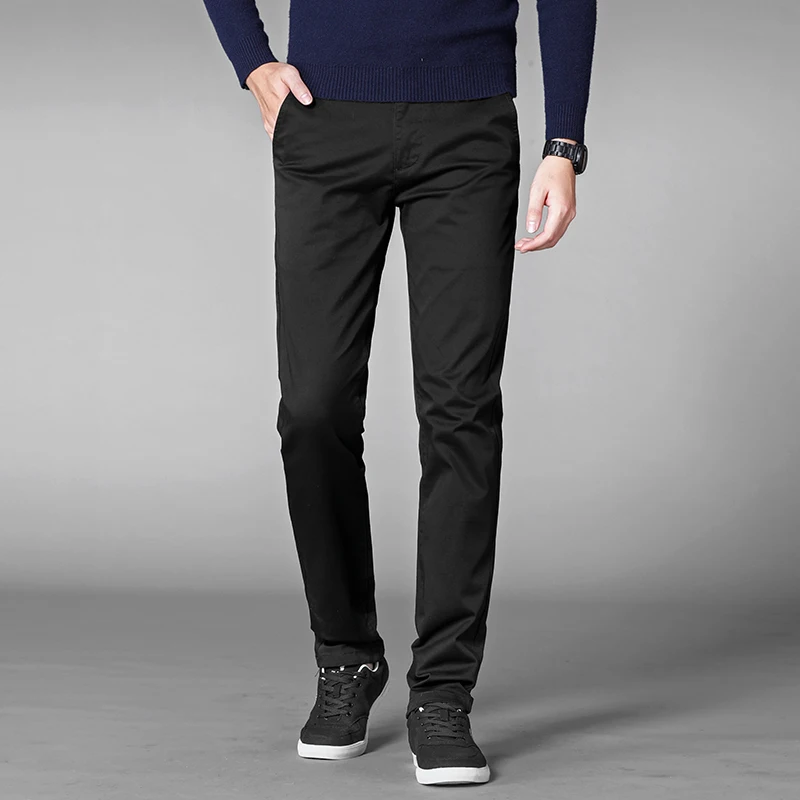 Осенние повседневные брюки мужские бизнес стрейч хлопок прямой крой брюки мужские формальные брюки, расцветка черная и хаки размера плюс 42 44 46