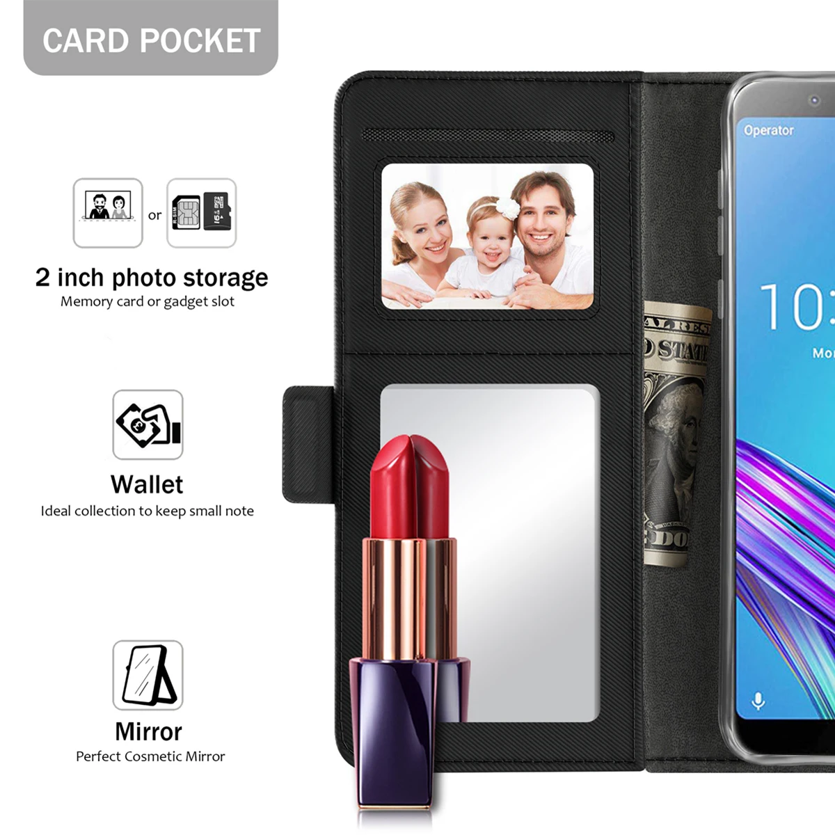 Чехол для Asus Zenfone Max Pro M1 ZB601KL/ZB602KL с зеркальной подставкой роскошная кожаная