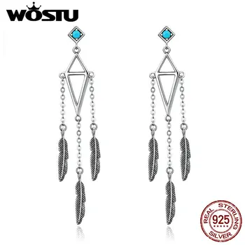 

WOSTU Real 925 Sterling Silver Wind Chimes Of Feather Drop Earrings For Women Long Dangle Earrings Silver Party Jewelry CQE529