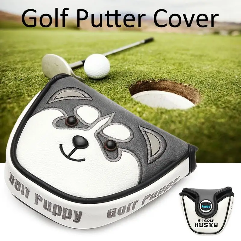 Golf Mallet Head Cover Putter Cover with Magnetic Closure  PU Leather Dustproof Lovely Husky Animal Head  Golf Headcover #25