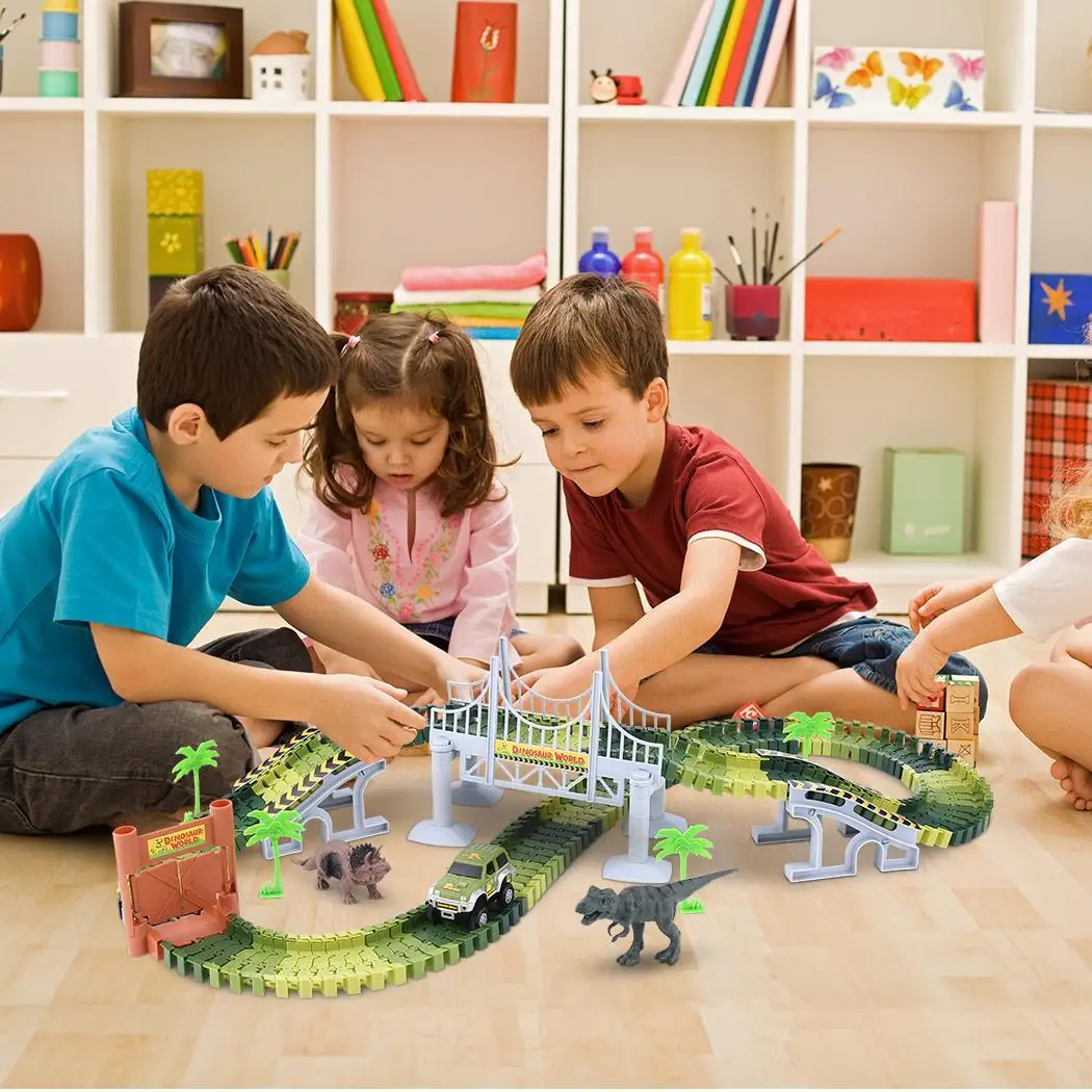 Мир динозавров мост создать дорогу 142 шт. Гибкая Коробка трек Playset с игрушкой
