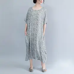 2019 летние Для женщин винтажное платье-миди шарф с цветочным принтом платье с принтом, повседнедневые, свободные короткий рукав большой