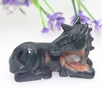 

2.4"PLUM BLOSSOM JASPER Handmade Carved Crystal Unicorn Skull Crystal Realistic Healing Furnishing Articles Figurine TE51