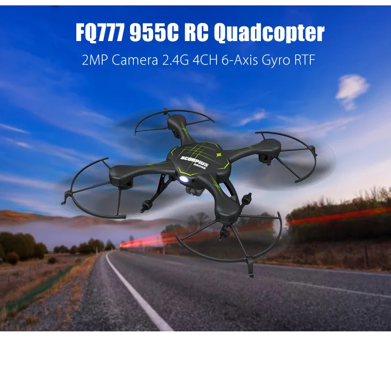 FQ777 955C RC Drones with 2MP Camera 2.4G 4CH 6-Axis Gyro RTF RC Quadcopter CF Mode Drone Dron 3D Unlimited Eversion Helicopter